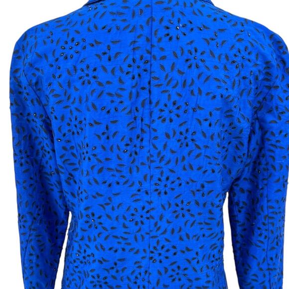 Chico's Vtg Sz 1 Royal Blue Black Textured Beaded 100% Silk Button Front Blouse - Picture 9 of 12